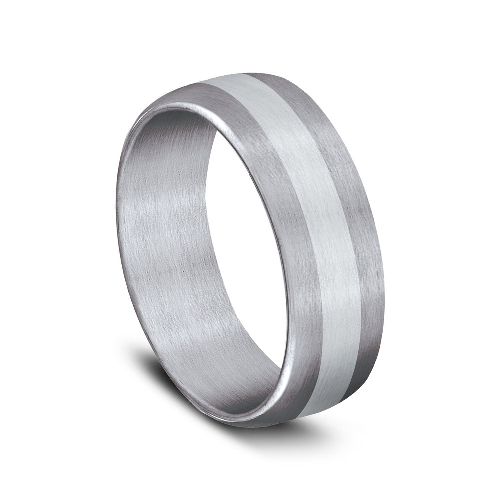 The Citadel Men's Wedding Band in Grey Tantalum and 14K White Gold - 7.5mm Width by Ammara Stone