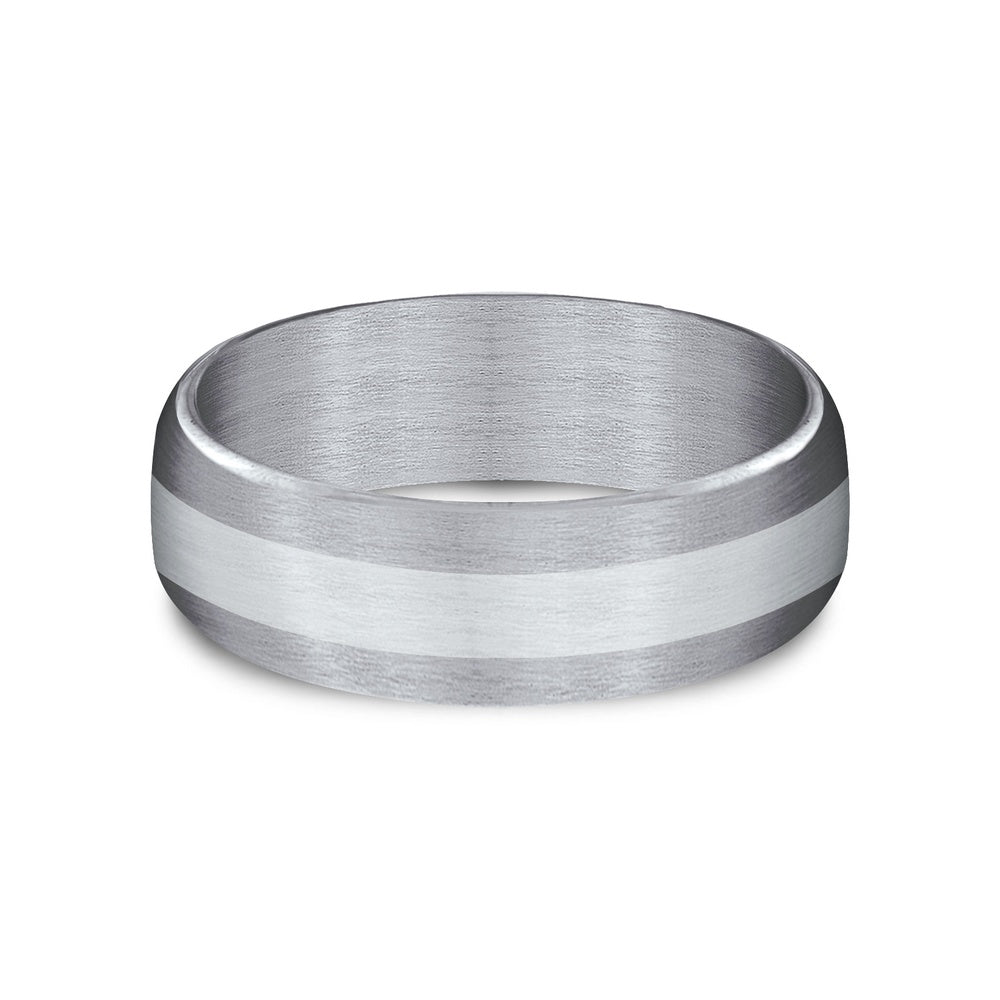 The Citadel Men's Wedding Band in Grey Tantalum and 14K White Gold - 7.5mm Width by Ammara Stone