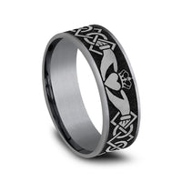 The Claddagh Men's Wedding Band in Grey Tantalum and Grey/Black Titanium - 7.5mm Width by Tantalum