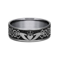 The Claddagh Men's Wedding Band in Grey Tantalum and Grey/Black Titanium - 7.5mm Width by Tantalum