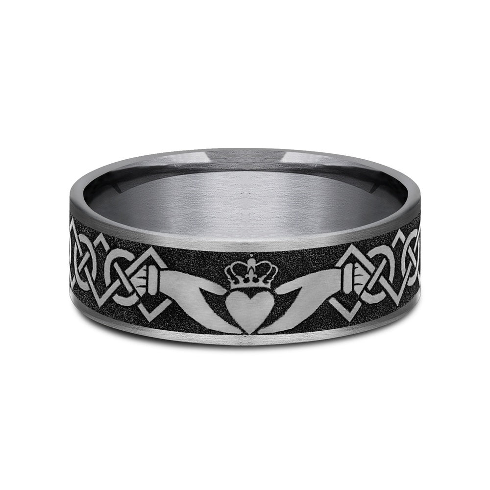 The Claddagh Men's Wedding Band in Grey Tantalum and Grey/Black Titanium - 7.5mm Width by Tantalum