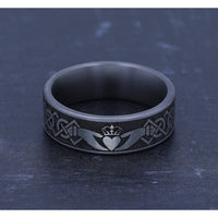 The Claddagh Men's Wedding Band in Grey Tantalum and Grey/Black Titanium - 7.5mm Width by Tantalum