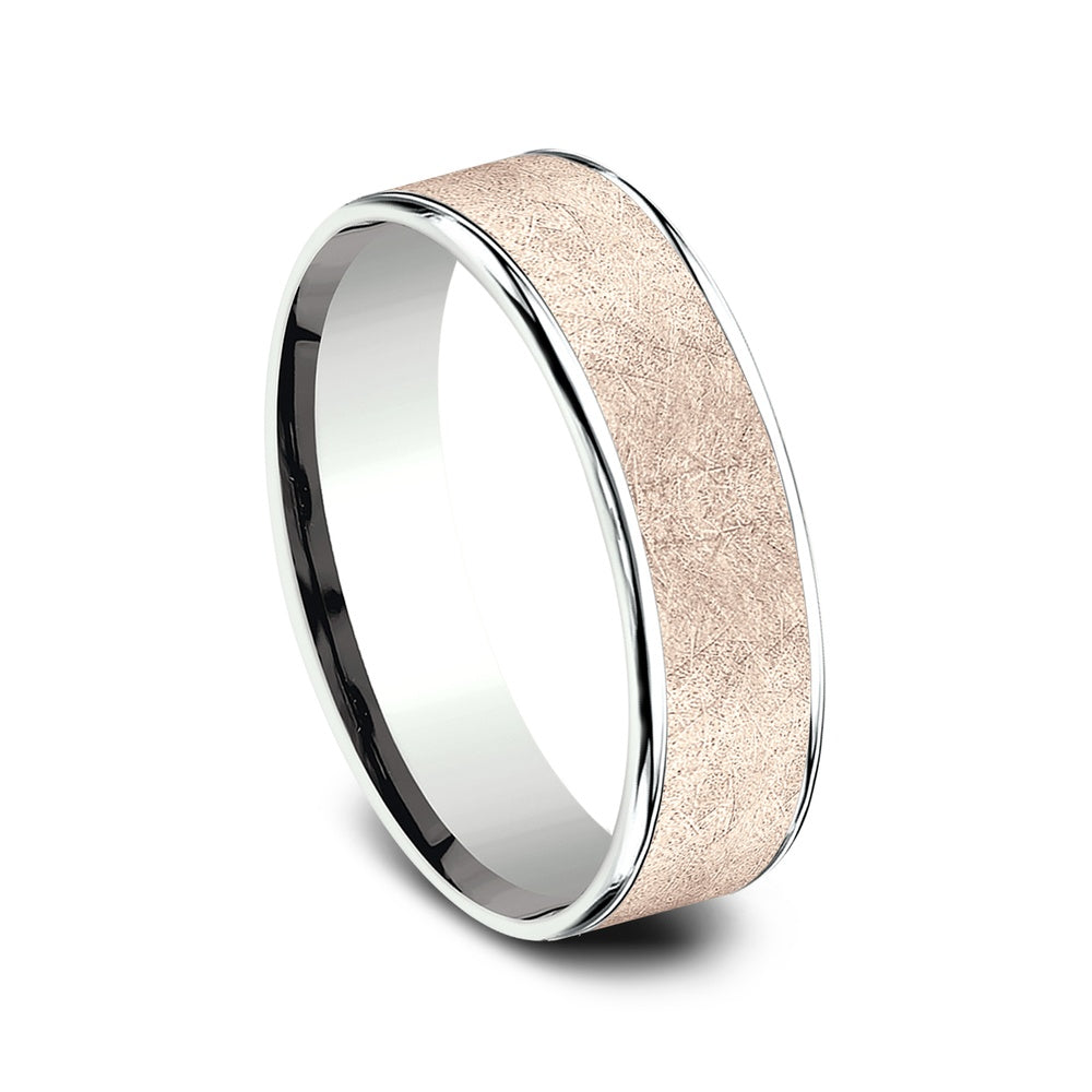 The Colonel Men's Wedding Band in 14K White and Rose Gold - 6.5mm Width by Benchmark