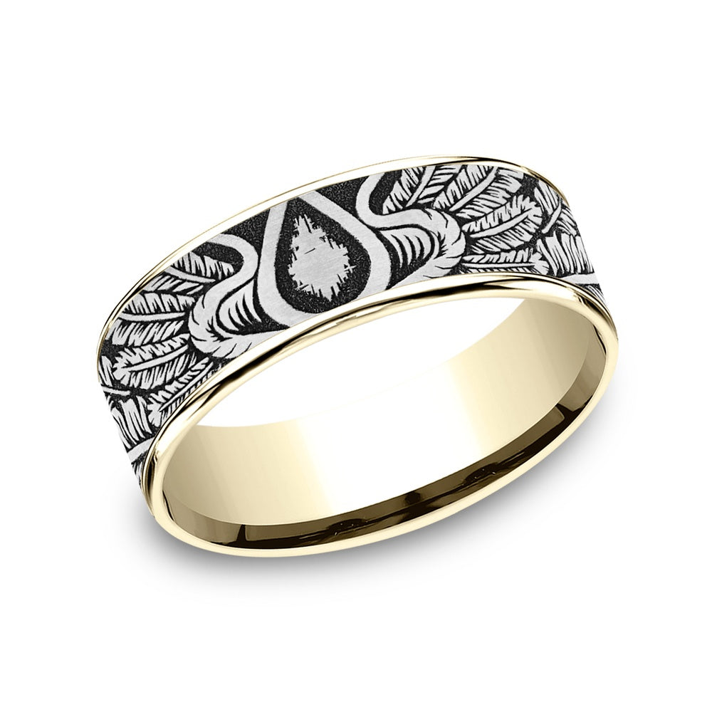 The Comanche Men's Wedding Band in 14K Yellow Gold and Grey/Black Titanium - 7.5mm Width by Ammara Stone