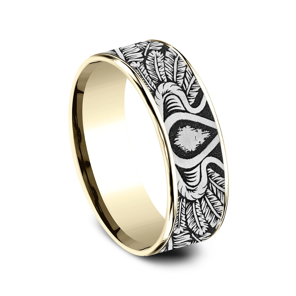 The Comanche Men's Wedding Band in 14K Yellow Gold and Grey/Black Titanium - 7.5mm Width by Ammara Stone