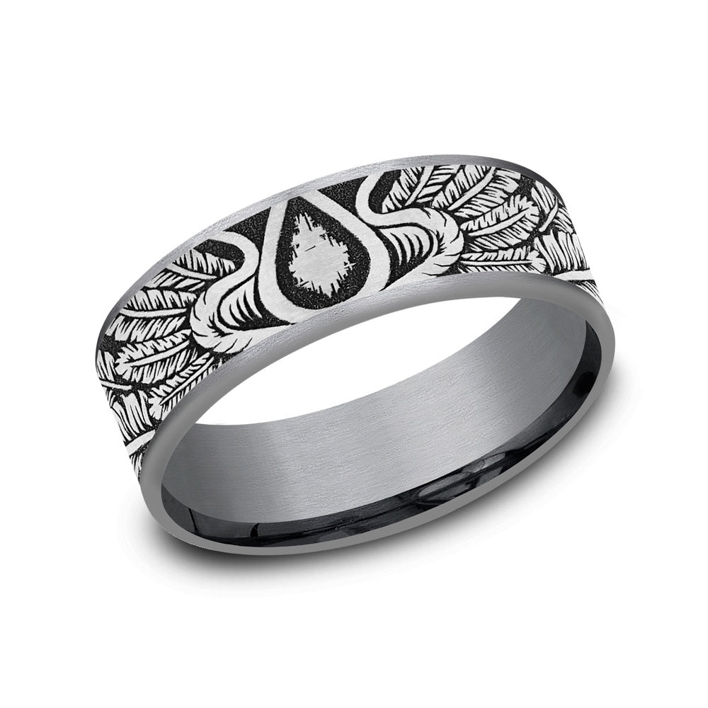 The Comanche Men's Wedding Band in Grey Tantalum and Grey/Black Titanium - 7.5mm Width by Tantalum
