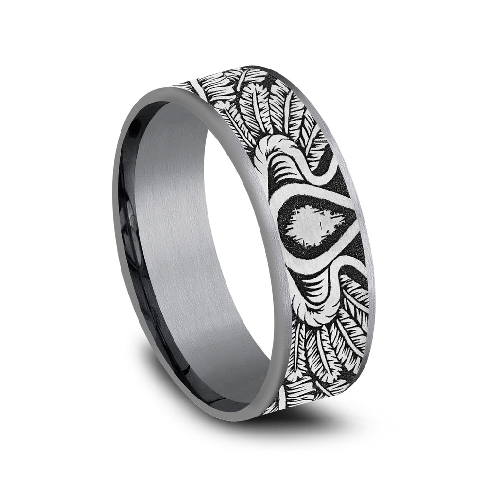 The Comanche Men's Wedding Band in Grey Tantalum and Grey/Black Titanium - 7.5mm Width by Tantalum