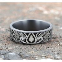 The Comanche Men's Wedding Band in Grey Tantalum and Grey/Black Titanium - 7.5mm Width by Tantalum