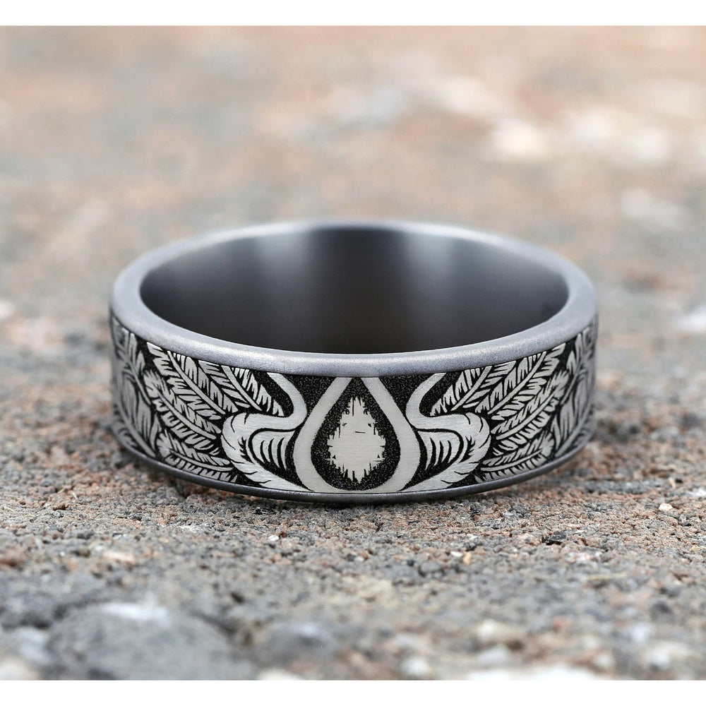 The Comanche Men's Wedding Band in Grey Tantalum and Grey/Black Titanium - 7.5mm Width by Tantalum