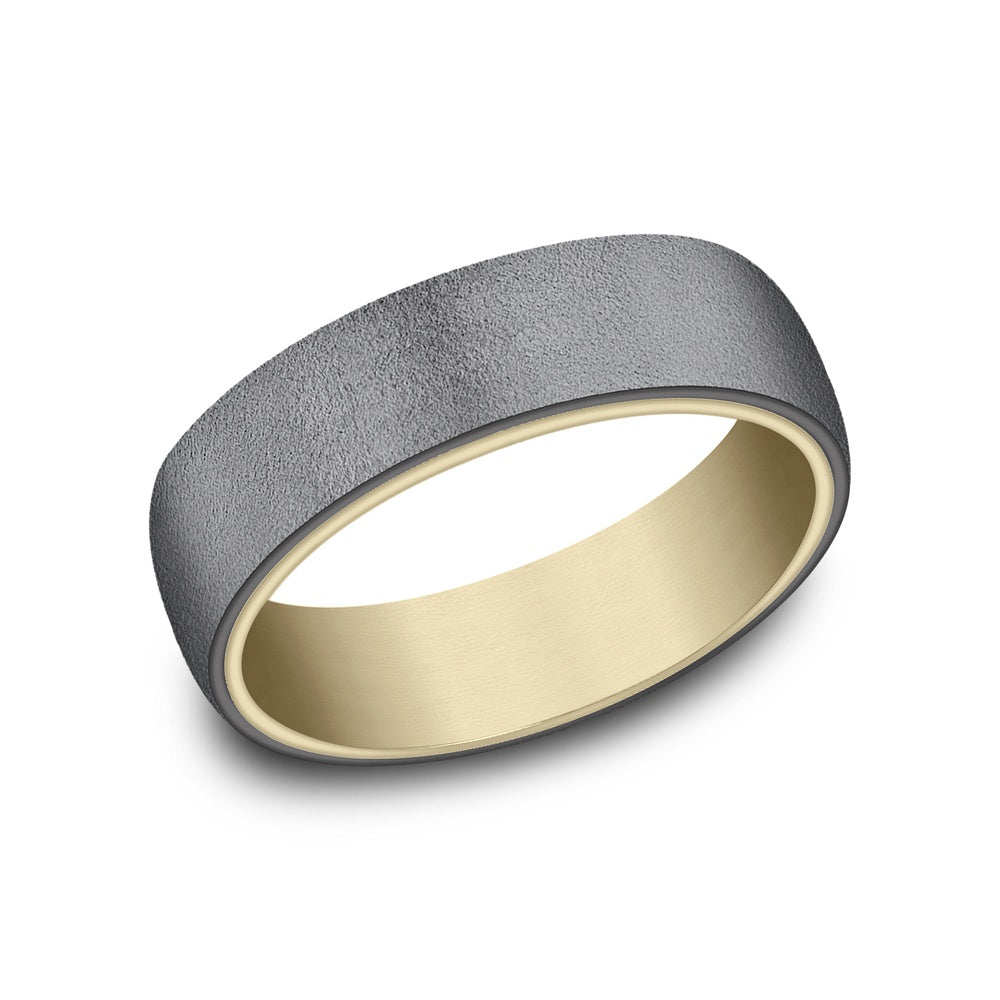 The Commodore Men's Wedding Band in 14K Yellow Gold and Tantalum - 6.5mm Width by Ammara Stone