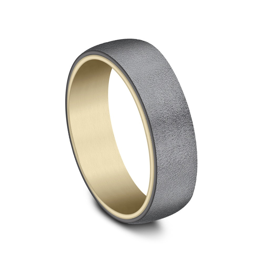 The Commodore Men's Wedding Band in 14K Yellow Gold and Tantalum - 6.5mm Width by Ammara Stone
