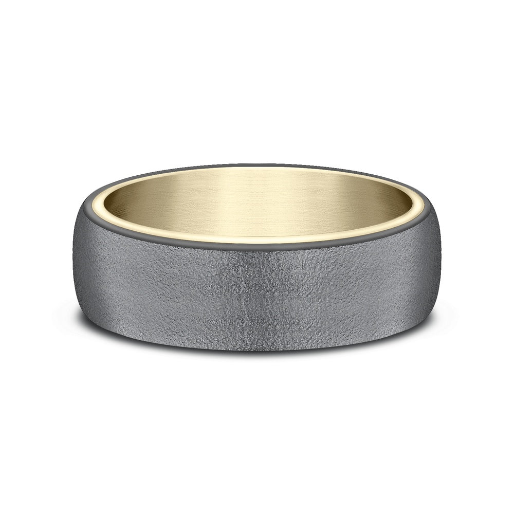The Commodore Men's Wedding Band in 14K Yellow Gold and Tantalum - 6.5mm Width by Ammara Stone