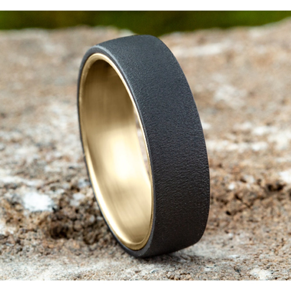 The Commodore Men's Wedding Band in 14K Yellow Gold and Tantalum - 6.5mm Width by Ammara Stone
