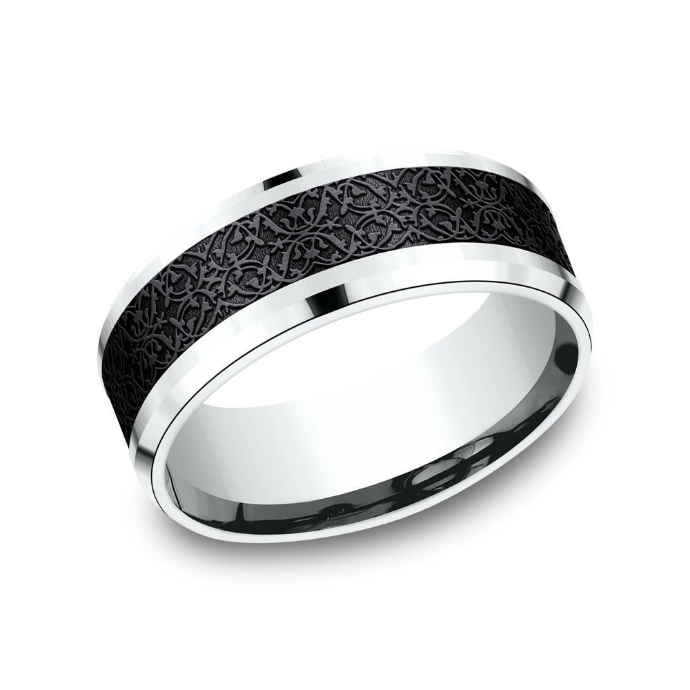 The Conquerer Men's Wedding Band in 14K White Gold and Black Titanium - 8mm Width by Ammara Stone
