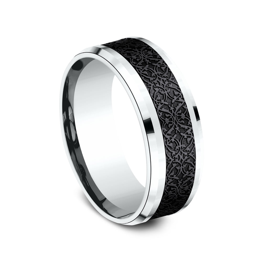 The Conquerer Men's Wedding Band in 14K White Gold and Black Titanium - 8mm Width by Ammara Stone