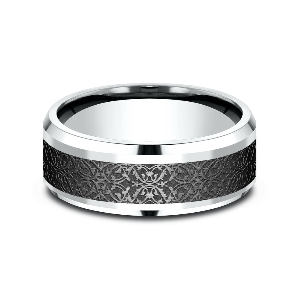 The Conquerer Men's Wedding Band in 14K White Gold and Black Titanium - 8mm Width by Ammara Stone