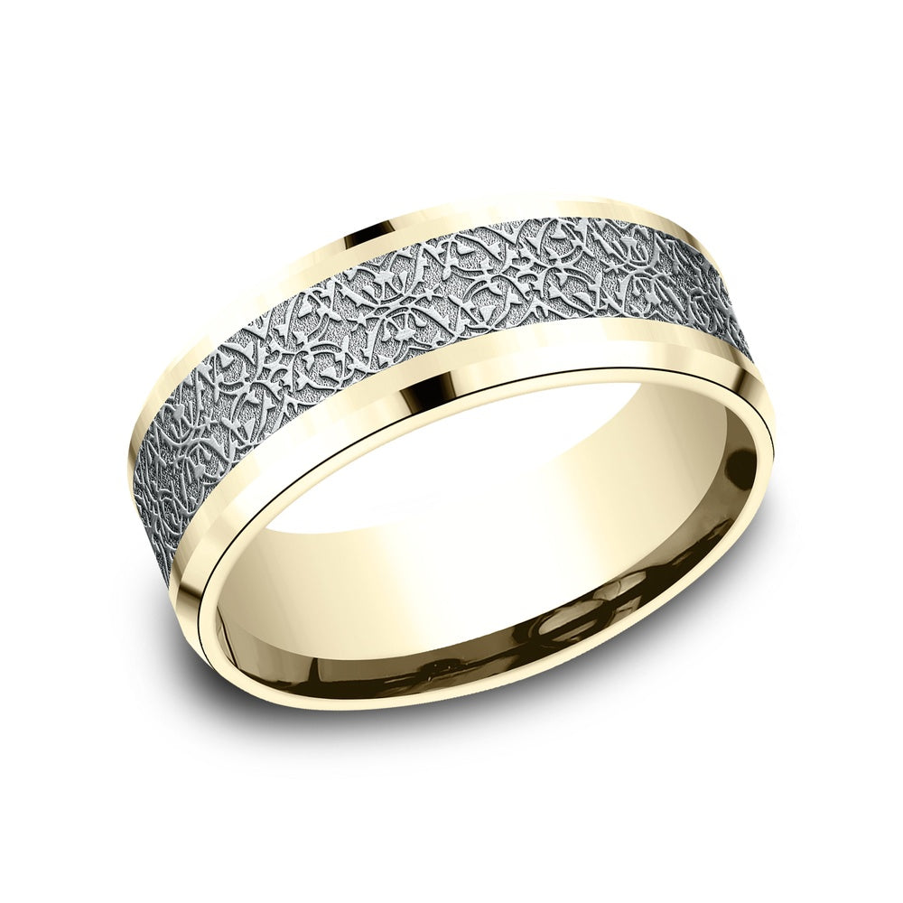 The Conquerer Men's Wedding Band in 14K Yellow and White Gold - 8mm Width by Benchmark