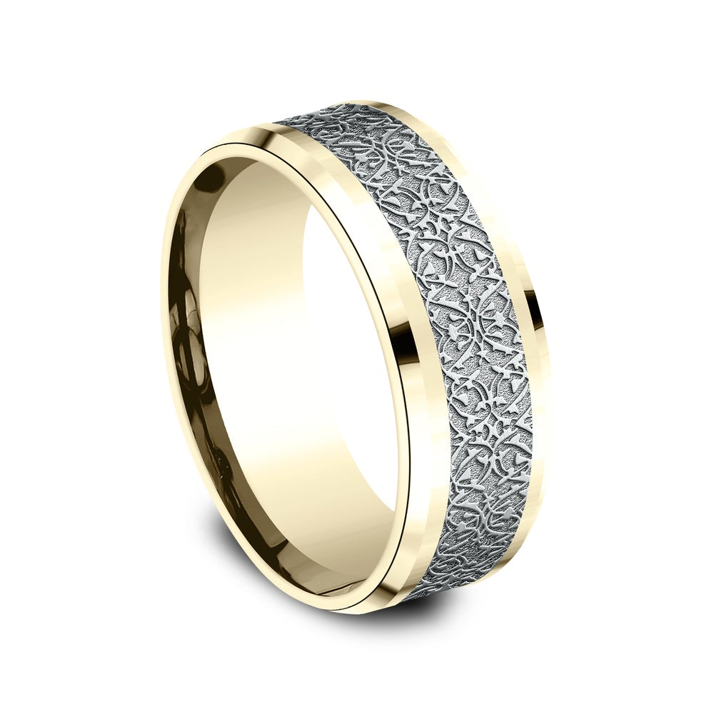 The Conquerer Men's Wedding Band in 14K Yellow and White Gold - 8mm Width by Benchmark