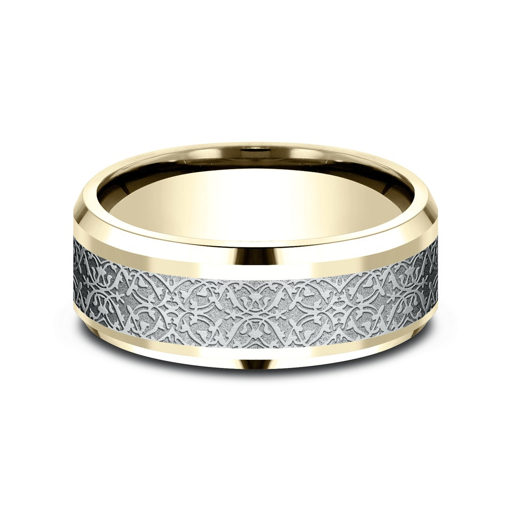 The Conquerer Men's Wedding Band in 14K Yellow and White Gold - 8mm Width by Benchmark