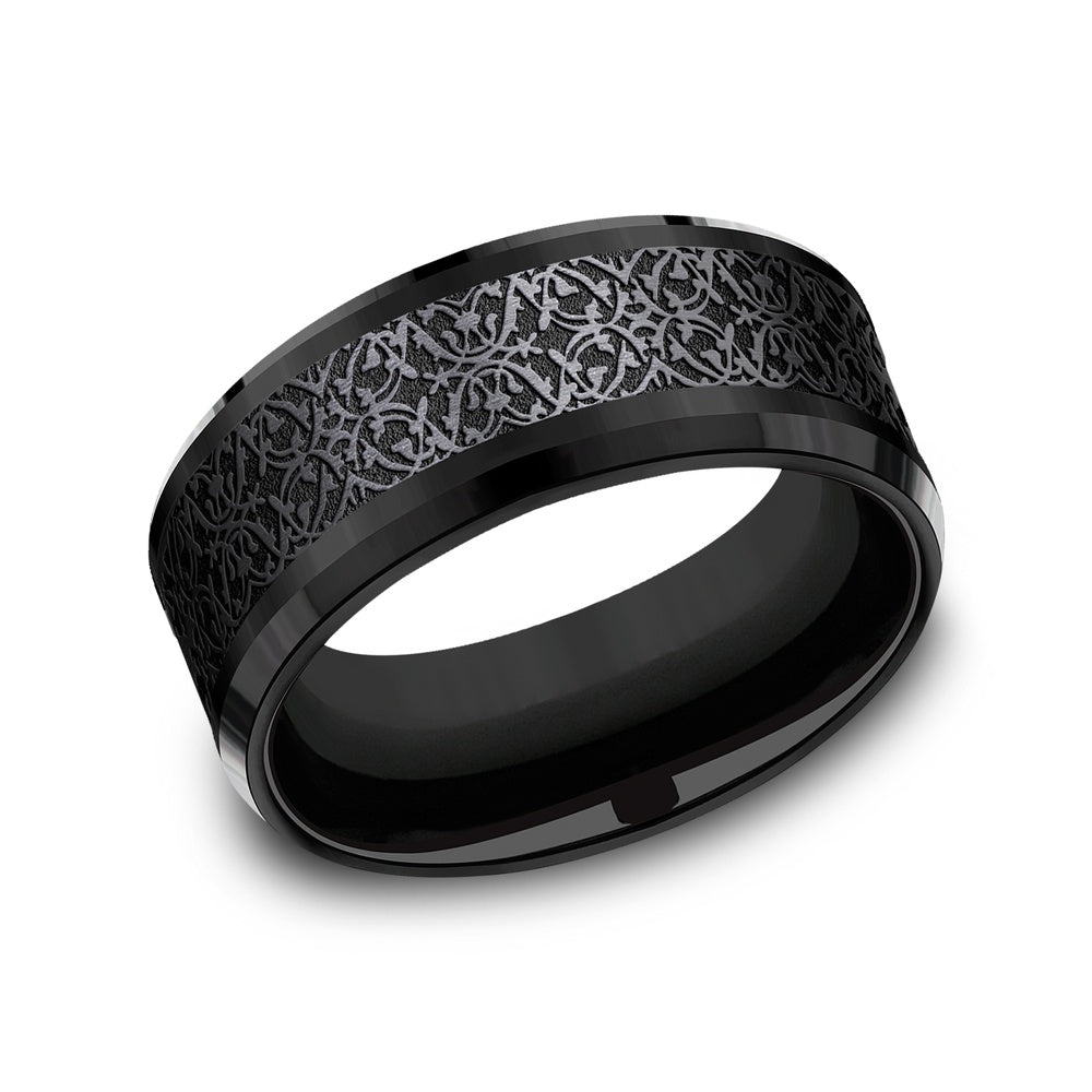 The Conquerer Men's Wedding Band in Black Titanium - 9mm Width by Forge