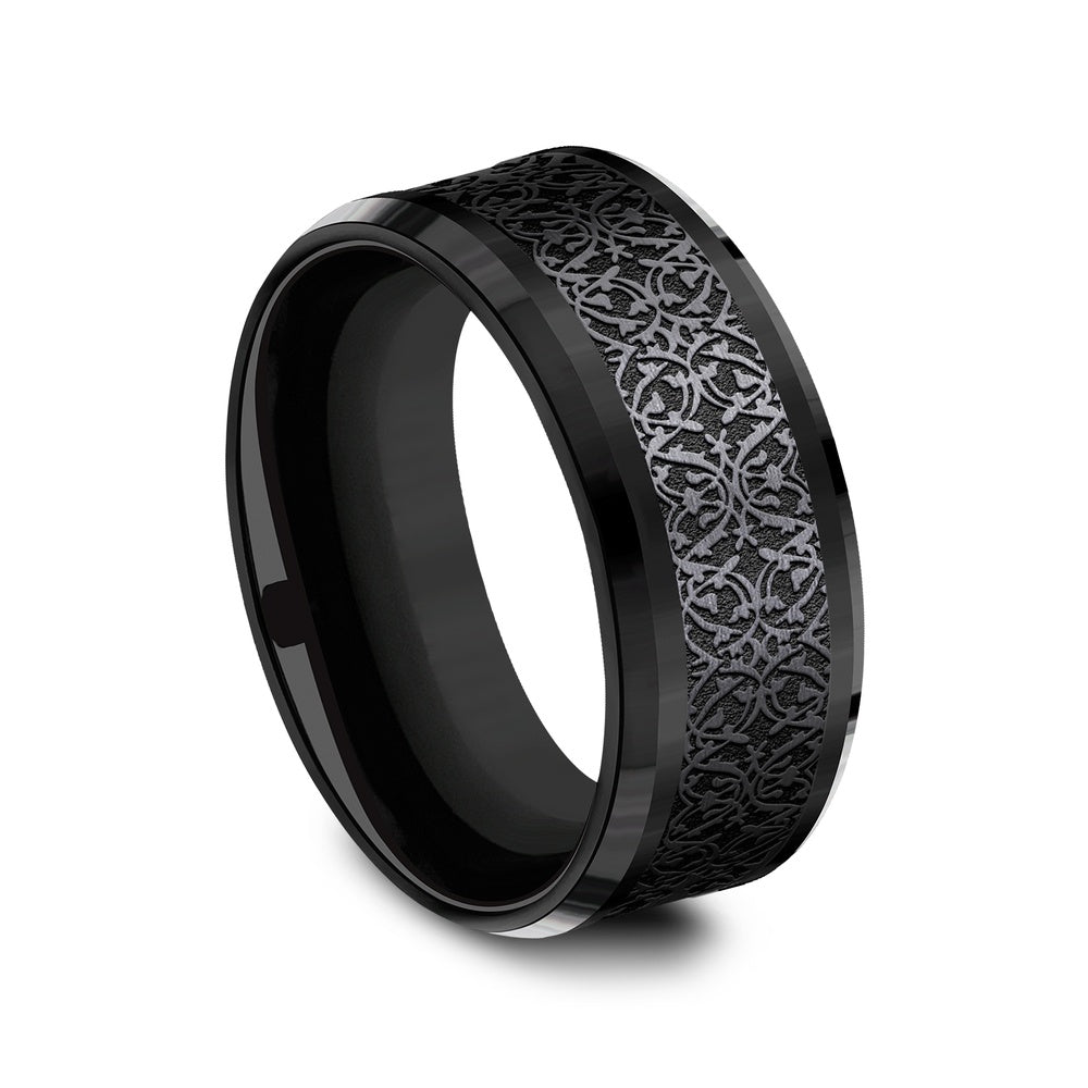 The Conquerer Men's Wedding Band in Black Titanium - 9mm Width by Forge