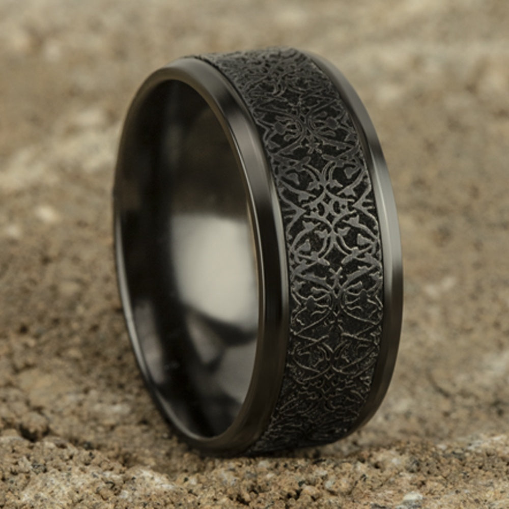 The Conquerer Men's Wedding Band in Black Titanium - 9mm Width by Forge