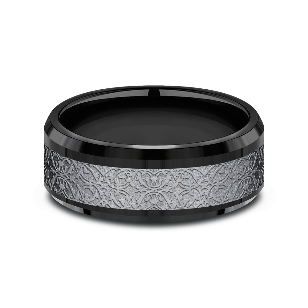 The Conquerer Men's Wedding Band in Black Titanium and Grey Tantalum - 8mm Width by Tantalum