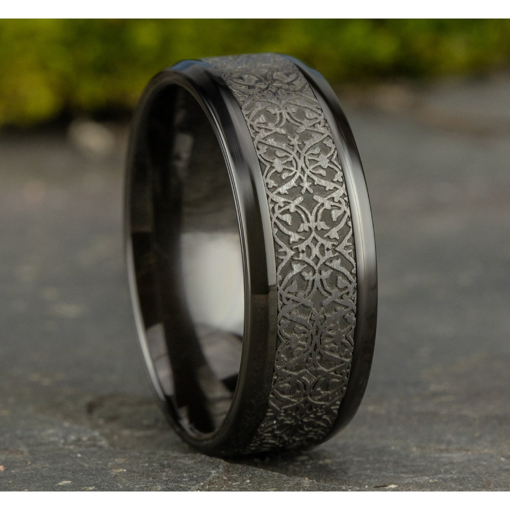 The Conquerer Men's Wedding Band in Black Titanium and Grey Tantalum - 8mm Width by Tantalum