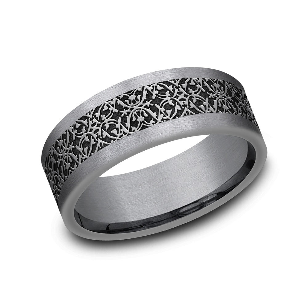 The Conquerer Men's Wedding Band in Grey Tantalum and Grey/Black Titanium - 8mm Width by Tantalum