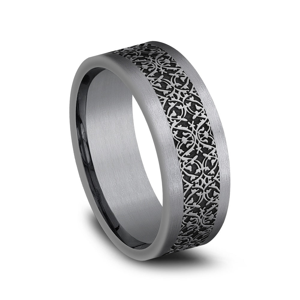 The Conquerer Men's Wedding Band in Grey Tantalum and Grey/Black Titanium - 8mm Width by Tantalum