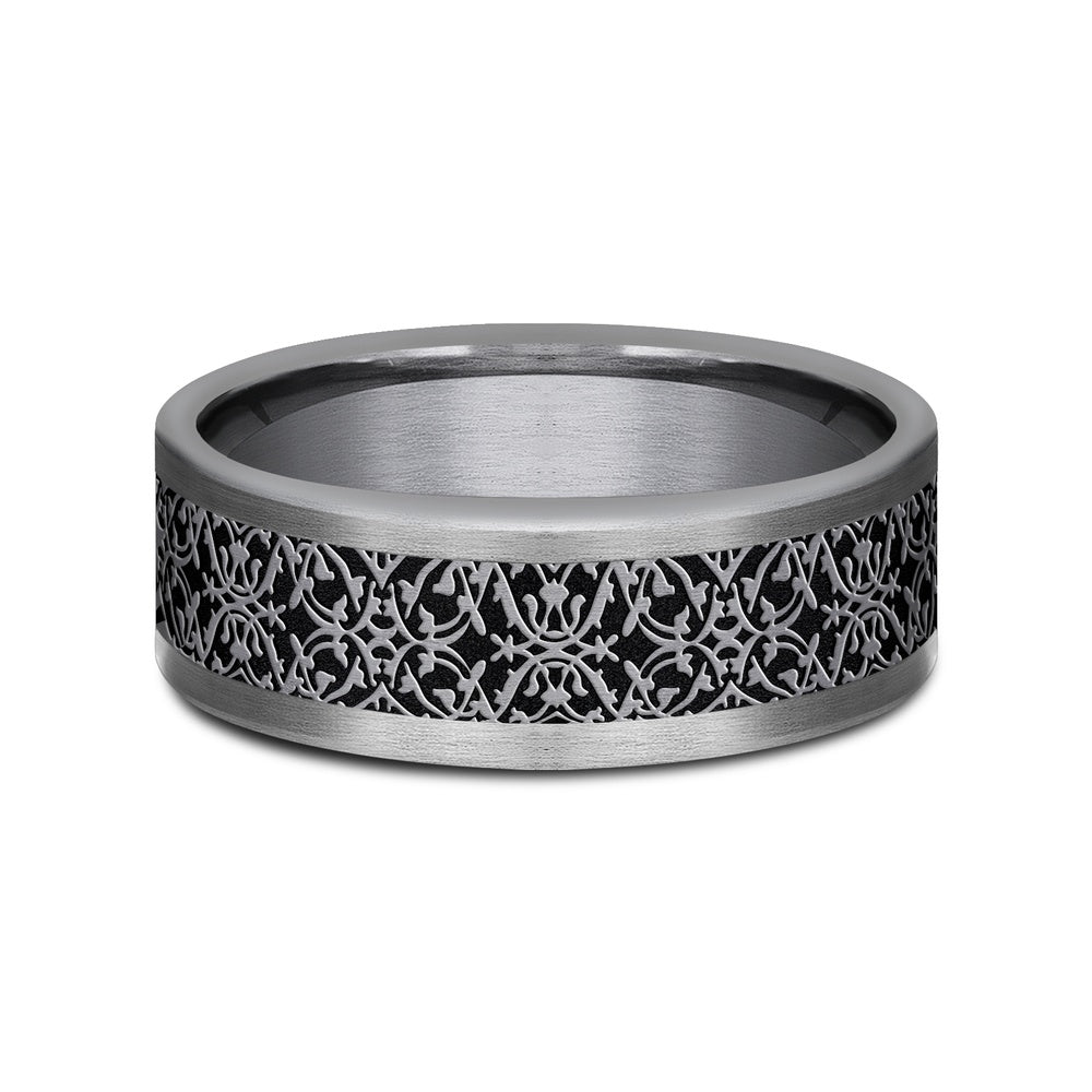 The Conquerer Men's Wedding Band in Grey Tantalum and Grey/Black Titanium - 8mm Width by Tantalum