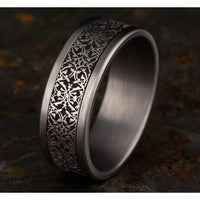 The Conquerer Men's Wedding Band in Grey Tantalum and Grey/Black Titanium - 8mm Width by Tantalum