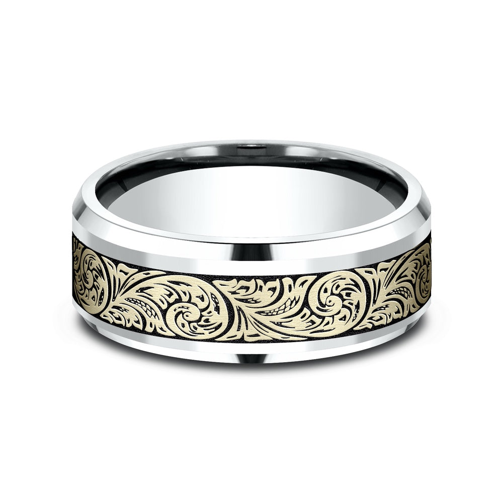 The Contessa Men's Wedding Band in 14K White and Yellow Gold - 8mm Width by Benchmark