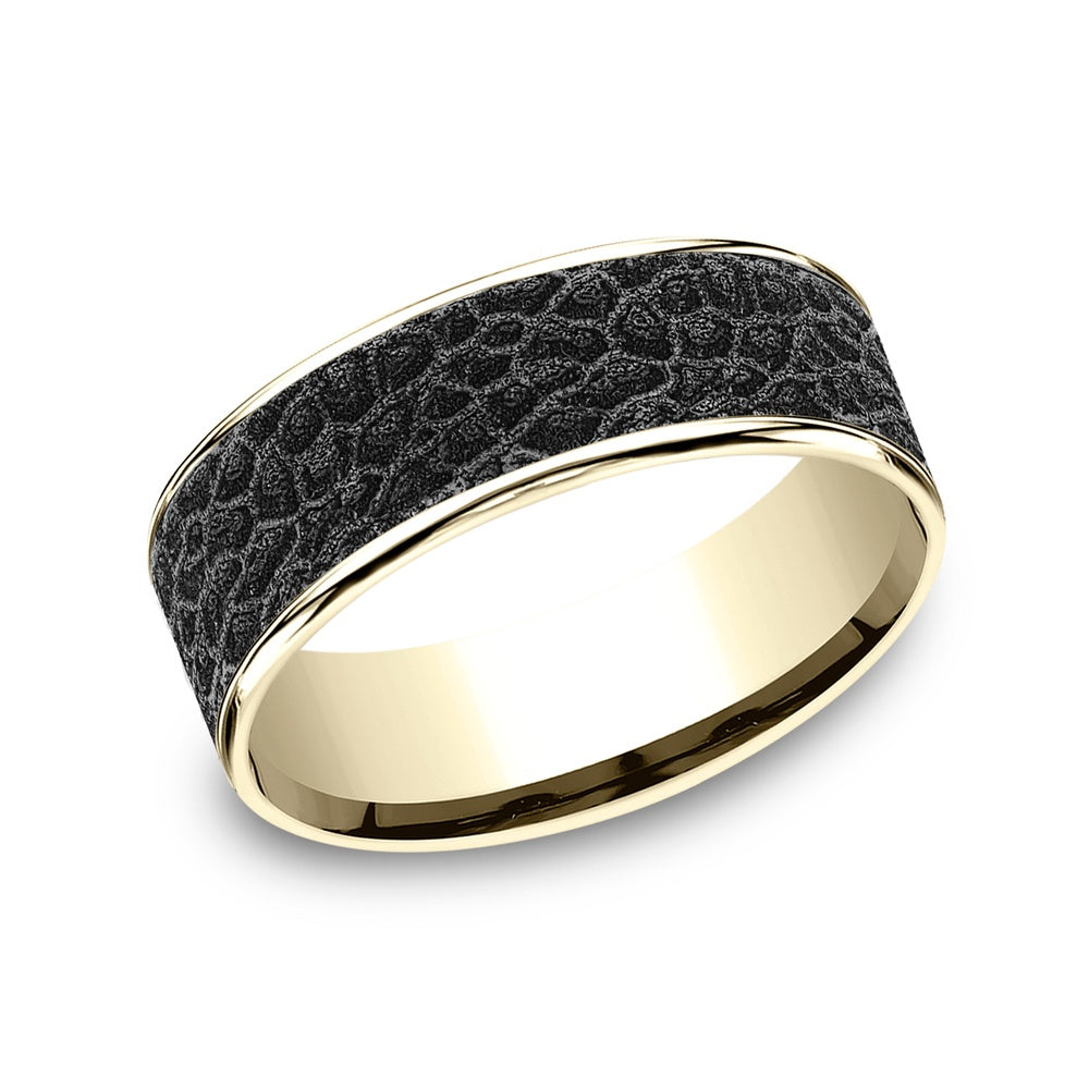 The Coral Men's Wedding Band in 14K Yellow Gold and Black Titanium - 7.5mm Width by Brook and Branch