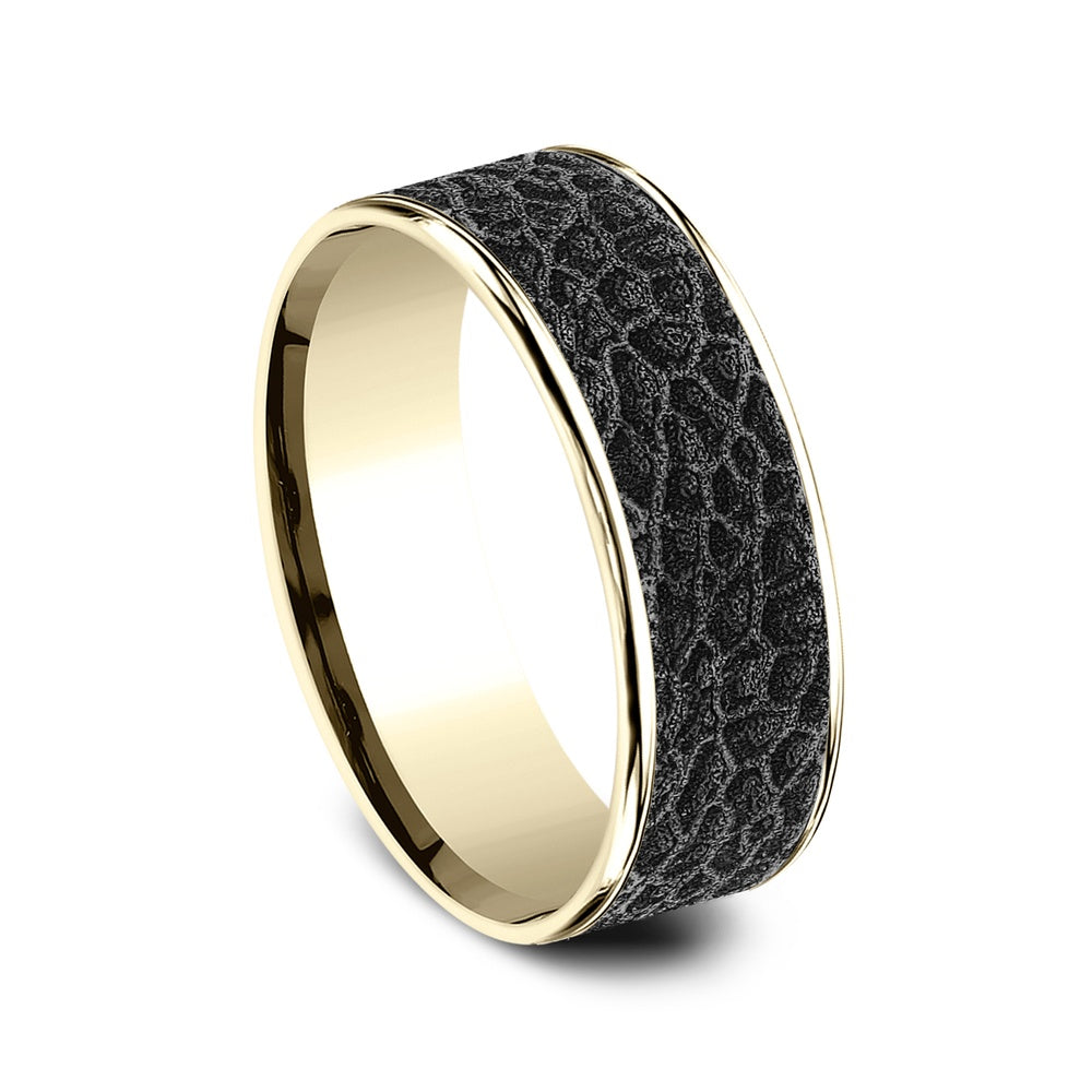 The Coral Men's Wedding Band in 14K Yellow Gold and Black Titanium - 7.5mm Width by Brook and Branch