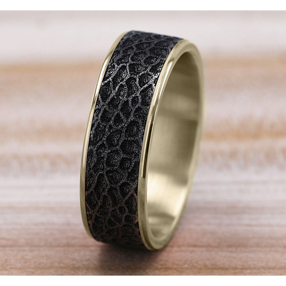 The Coral Men's Wedding Band in 14K Yellow Gold and Black Titanium - 7.5mm Width by Brook and Branch