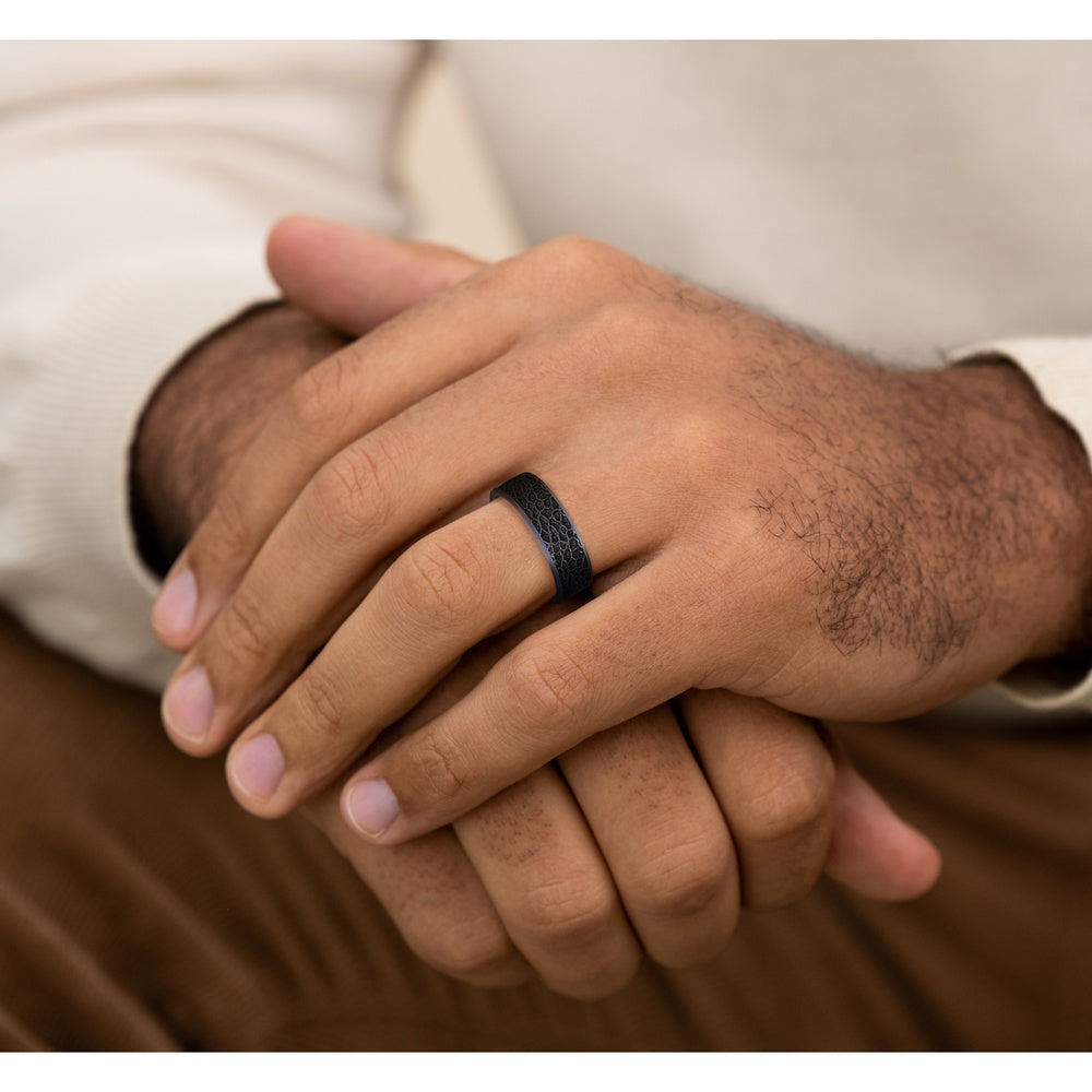 The Coral Men's Wedding Band in Grey Tantalum and Grey/Black Titanium - 7.5mm Width by Brook and Branch