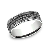 The Cordovan Men's Wedding Band in 14K White Gold and Grey Tantalum - 7.5mm Width by Ammara Stone
