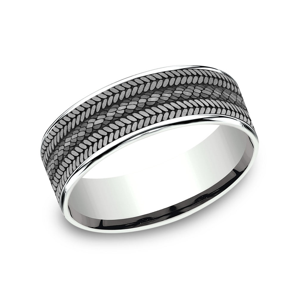 The Cordovan Men's Wedding Band in 14K White Gold and Grey Tantalum - 7.5mm Width by Ammara Stone