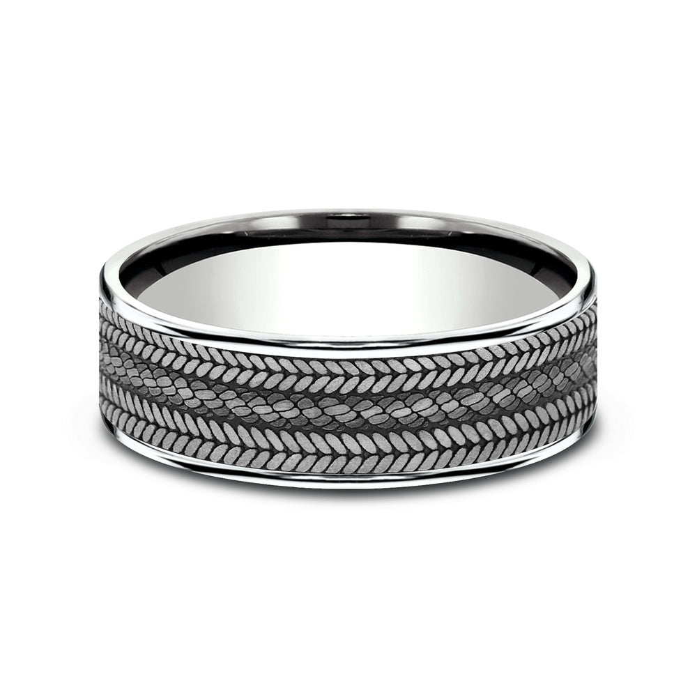 The Cordovan Men's Wedding Band in 14K White Gold and Grey Tantalum - 7.5mm Width by Ammara Stone