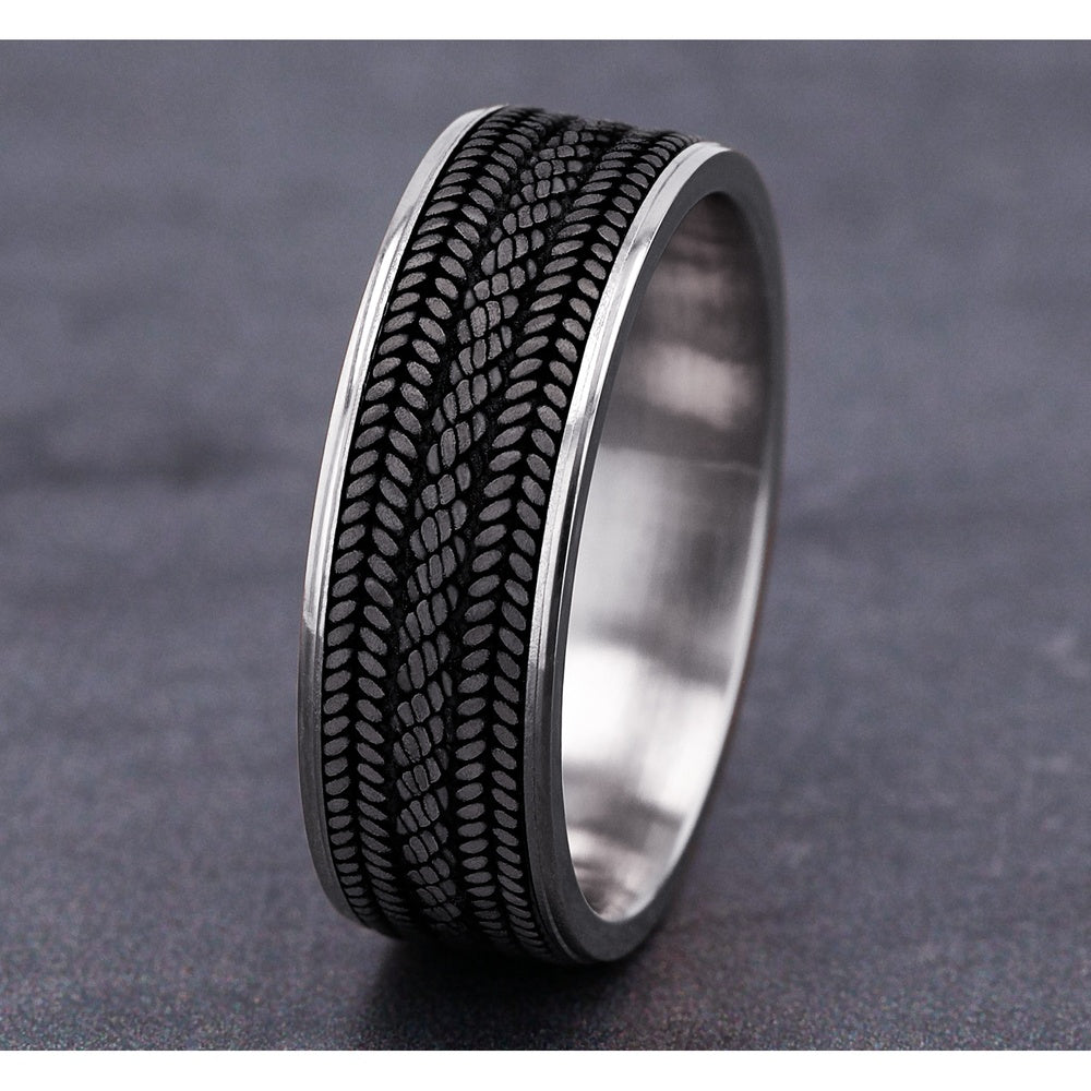 The Cordovan Men's Wedding Band in 14K White Gold and Grey Tantalum - 7.5mm Width by Ammara Stone
