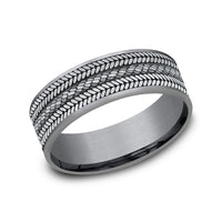 The Cordovan Men's Wedding Band in Grey Tantalum and 14K White Gold - 7.5mm Width by Ammara Stone