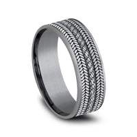 The Cordovan Men's Wedding Band in Grey Tantalum and 14K White Gold - 7.5mm Width by Ammara Stone
