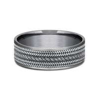 The Cordovan Men's Wedding Band in Grey Tantalum and 14K White Gold - 7.5mm Width by Ammara Stone