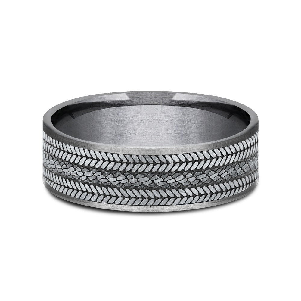 The Cordovan Men's Wedding Band in Grey Tantalum and 14K White Gold - 7.5mm Width by Ammara Stone