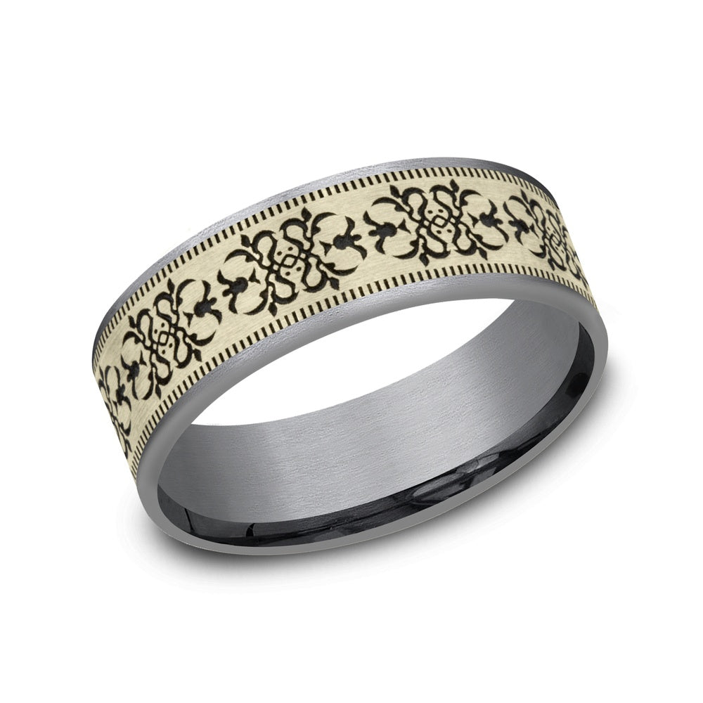 The Cortona Men's Wedding Band in Grey Tantalum and 14K Yellow - 7.5mm Width by Ammara Stone