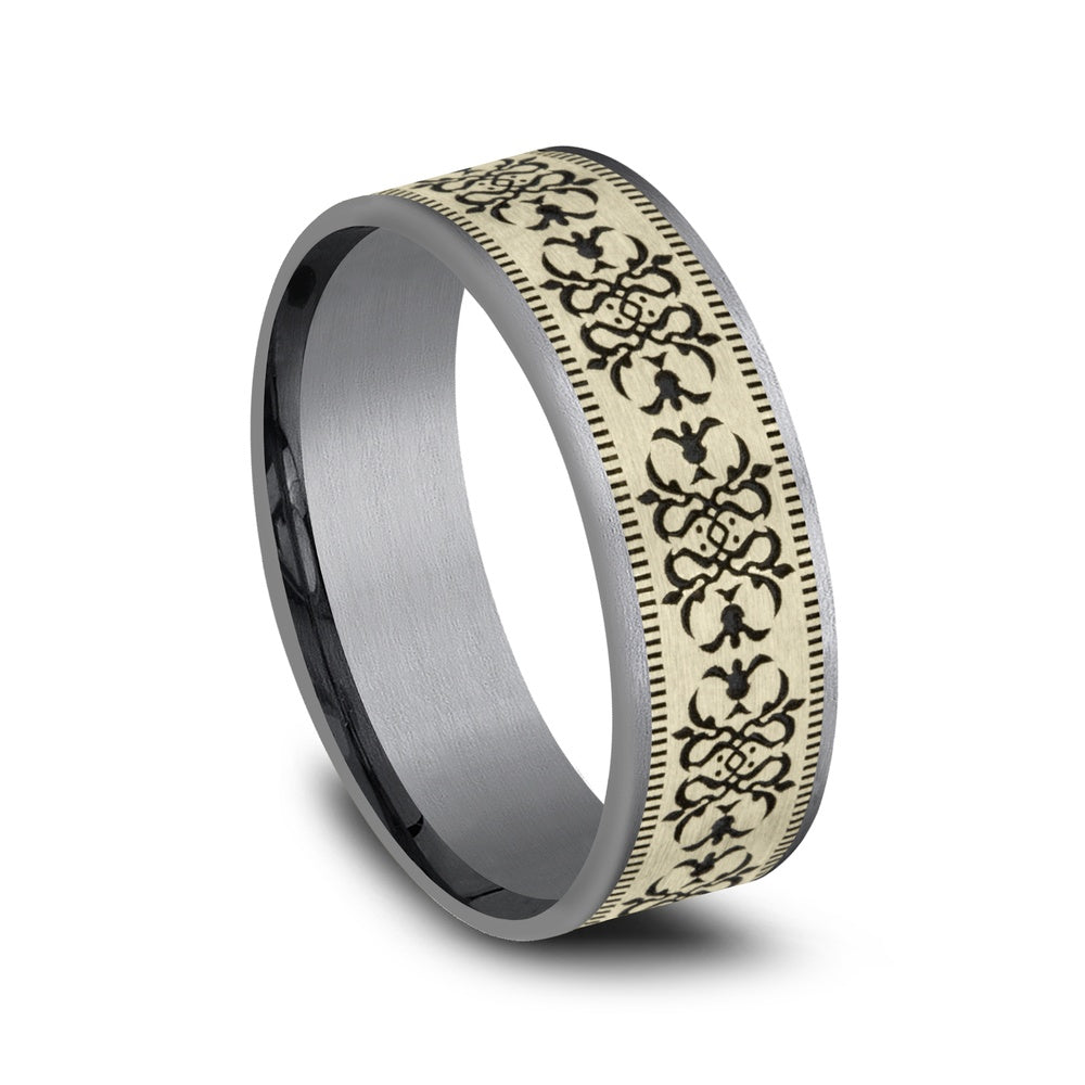 The Cortona Men's Wedding Band in Grey Tantalum and 14K Yellow - 7.5mm Width by Ammara Stone