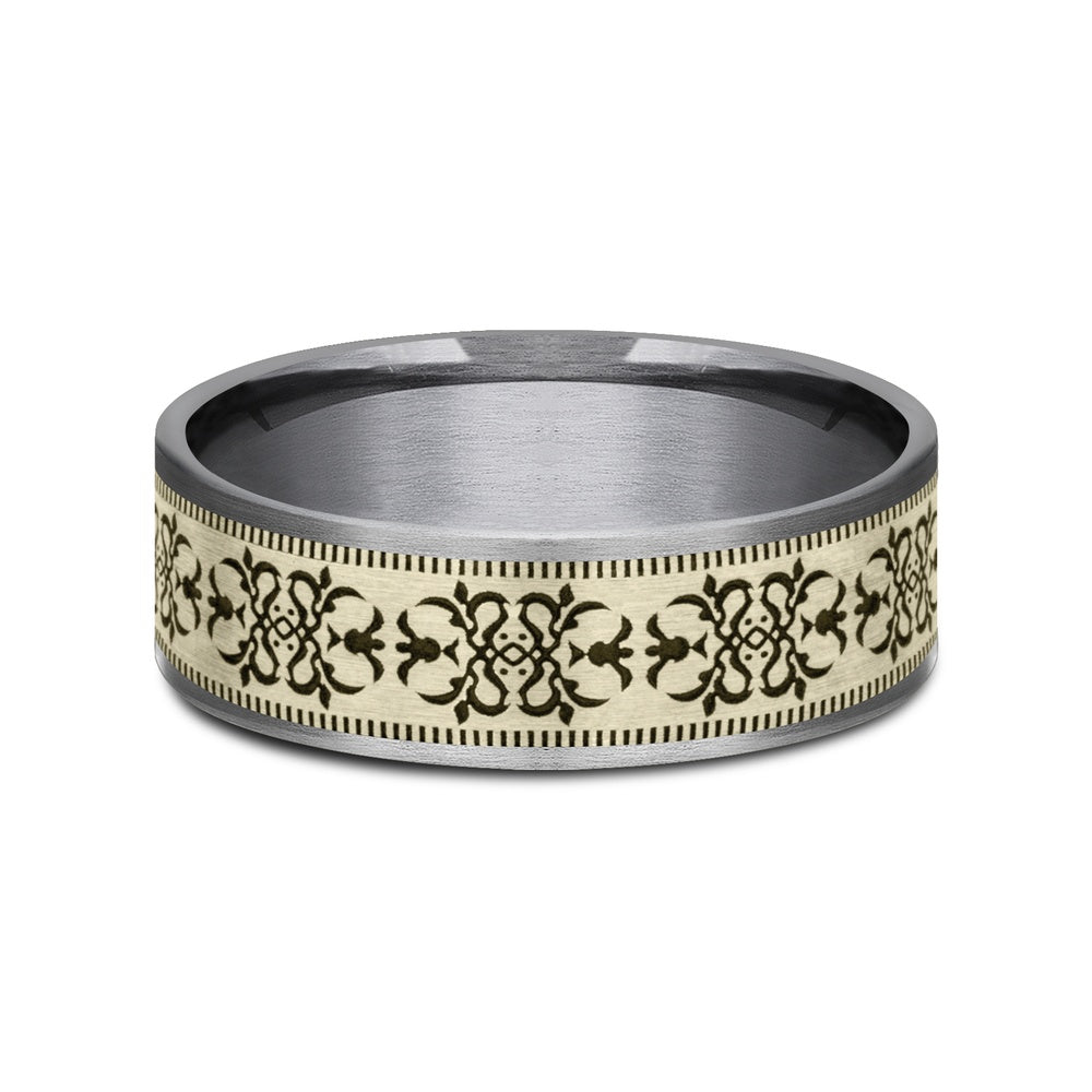 The Cortona Men's Wedding Band in Grey Tantalum and 14K Yellow - 7.5mm Width by Ammara Stone