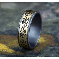 The Cortona Men's Wedding Band in Grey Tantalum and 14K Yellow - 7.5mm Width by Ammara Stone