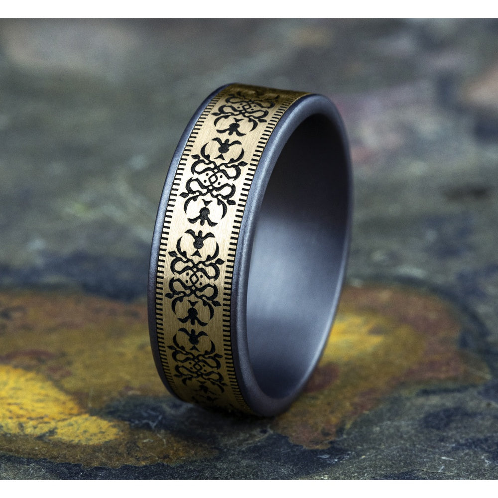 The Cortona Men's Wedding Band in Grey Tantalum and 14K Yellow - 7.5mm Width by Ammara Stone